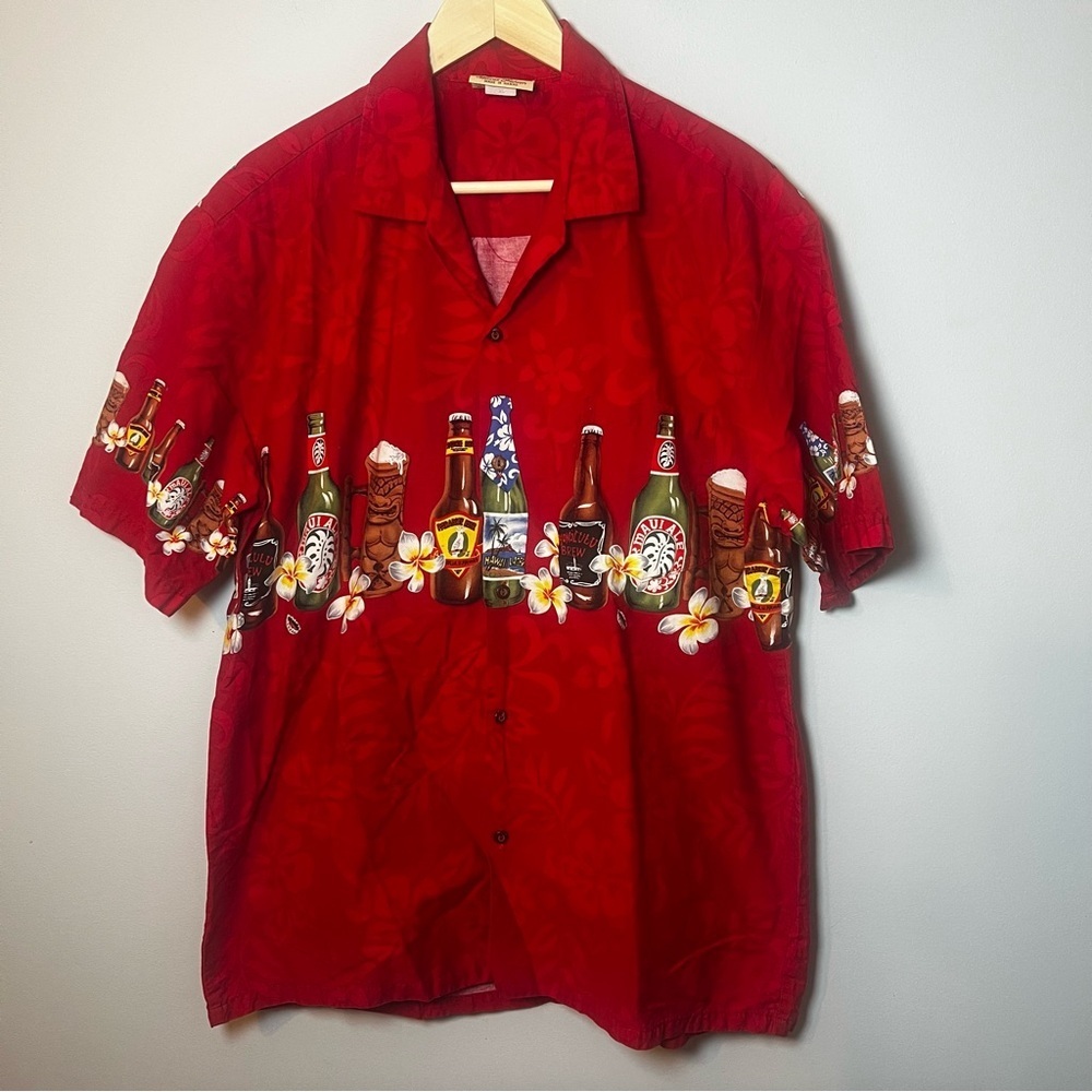 Winnie Fashion Hawaiian Shirt Men’s XL Beer Bottle Tiki Mug Honolulu Aloha Maui